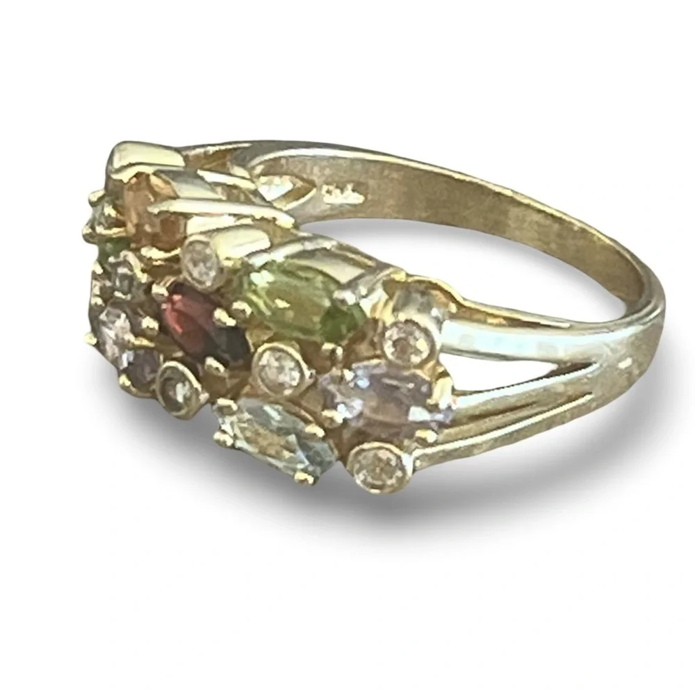 Vermeil Gold Multi-Gemstone Topaz Garnet Amethyst  Peridot Citrine Ring Size 8